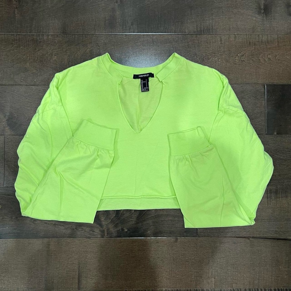 Neon Green Long Sleeve Crop Top